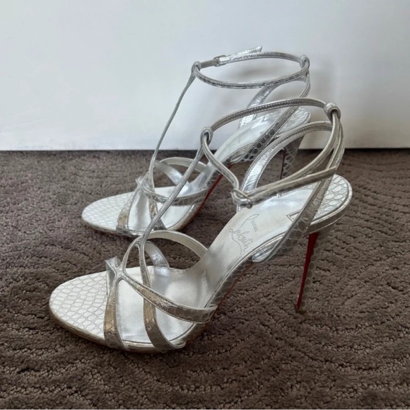 Christian Louboutin Silver Strappy Heels - Picture 2 of 12